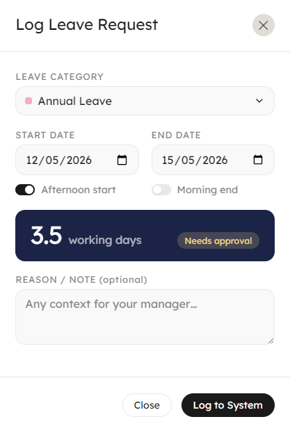 Leave request modal